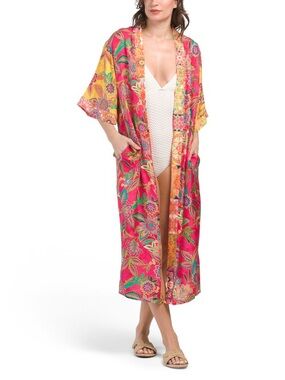 Johnny Was Vibrant Pink and Yellow Floral Duster Kimono. Brand New.